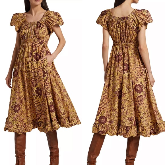 Ulla Johnson Nanette gathered cotton-poplin midi dress amber floral print - Picture 1 of 11